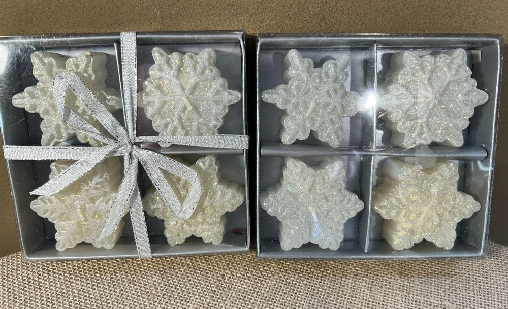 White Glitter Snowflake Hallmark Candles (8)--Set of 2 Boxes